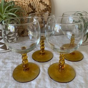 *SOLD* Amber bubble stem wine glasses (x4)
